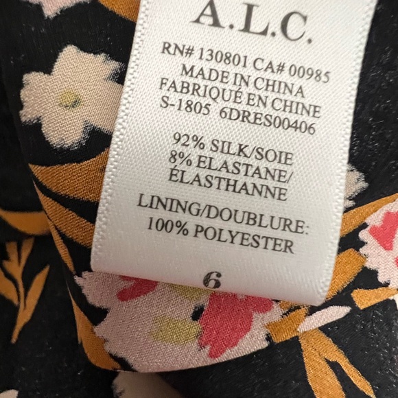 A.L.C x BARNEYS NEW YORK black multicolor silk floral tiered midi dress size 6 - Picture 9 of 10